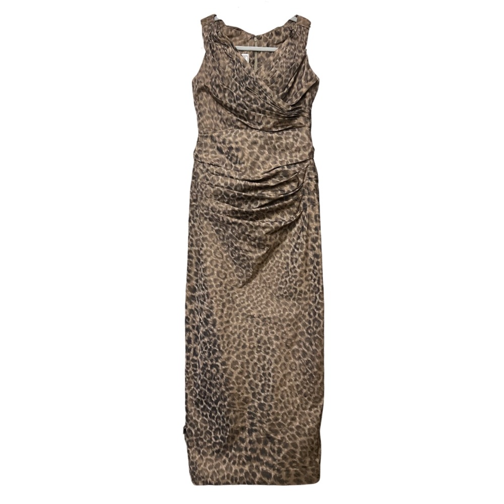 Roland Nivelais Silk Leopard Maxi Evening Dress Gown With a Train Size 10